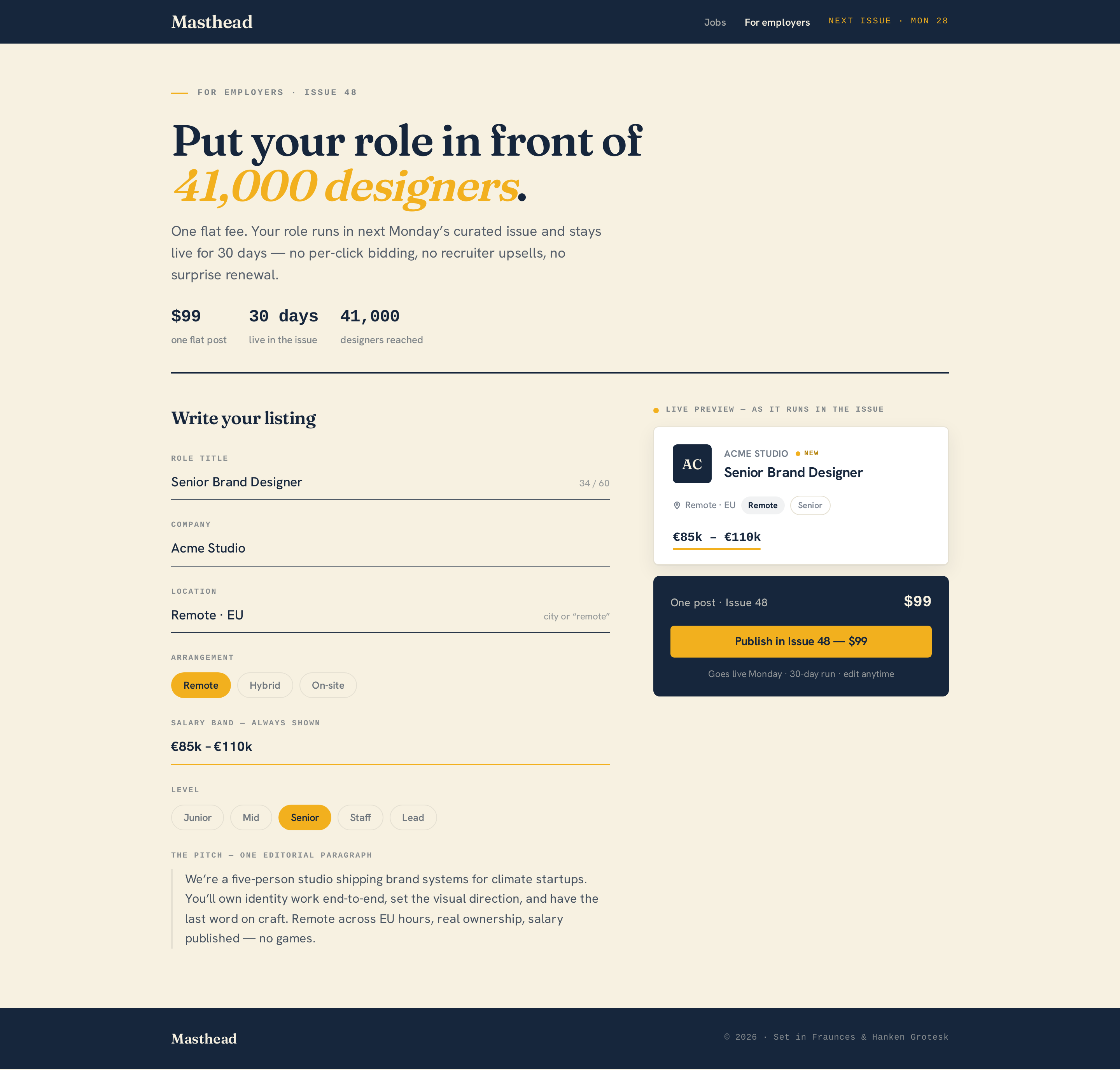 Post a Job screen